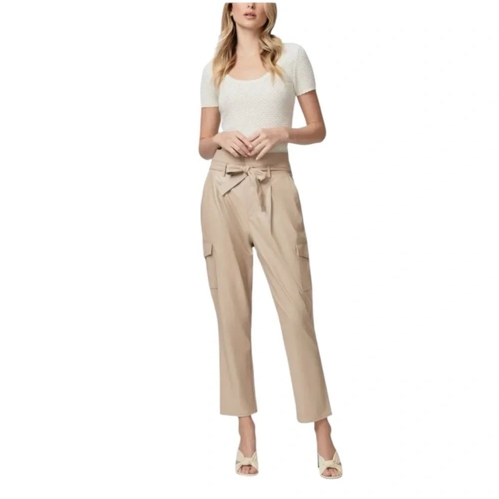 NWT PAIGE Tami Cargo Pant Taupe Vegan Leather Size 14 - Picture 2 of 8